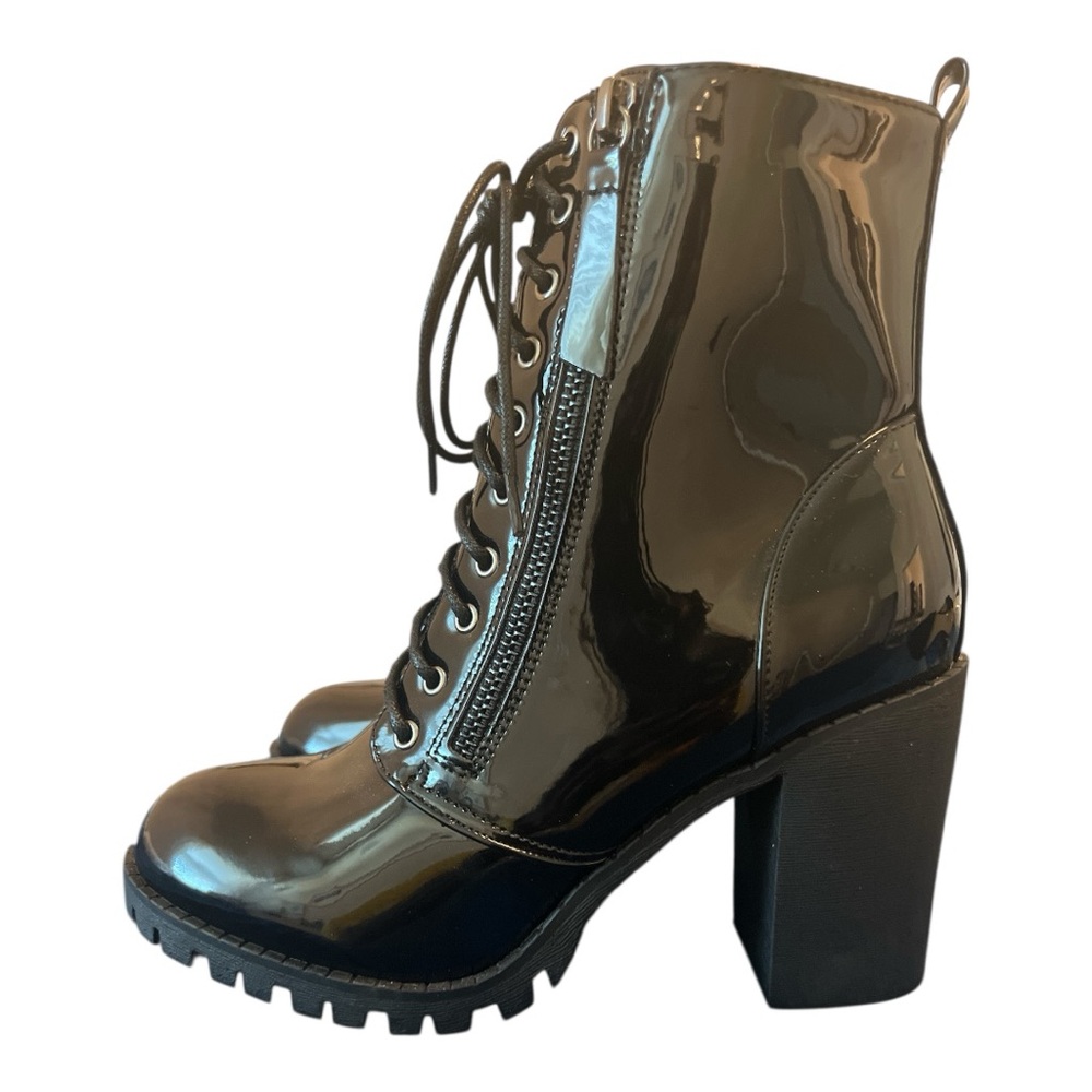 Fashion Nova Glossy Black Ankle Booties